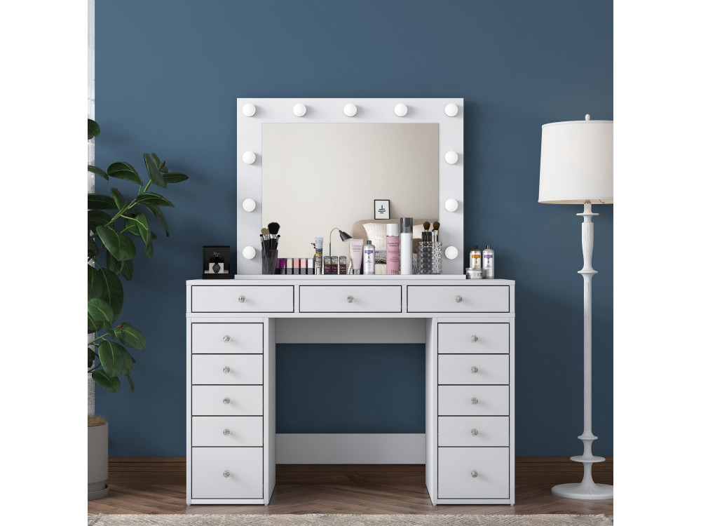 Coiffeuse avec miroir en bois "Sirma" - 120 x 44 x 82 cm - Blanc