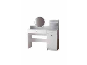 Coiffeuse avec miroir rond en bois "Harmony Round" - 124 x 40 x 135 cm - Blanc