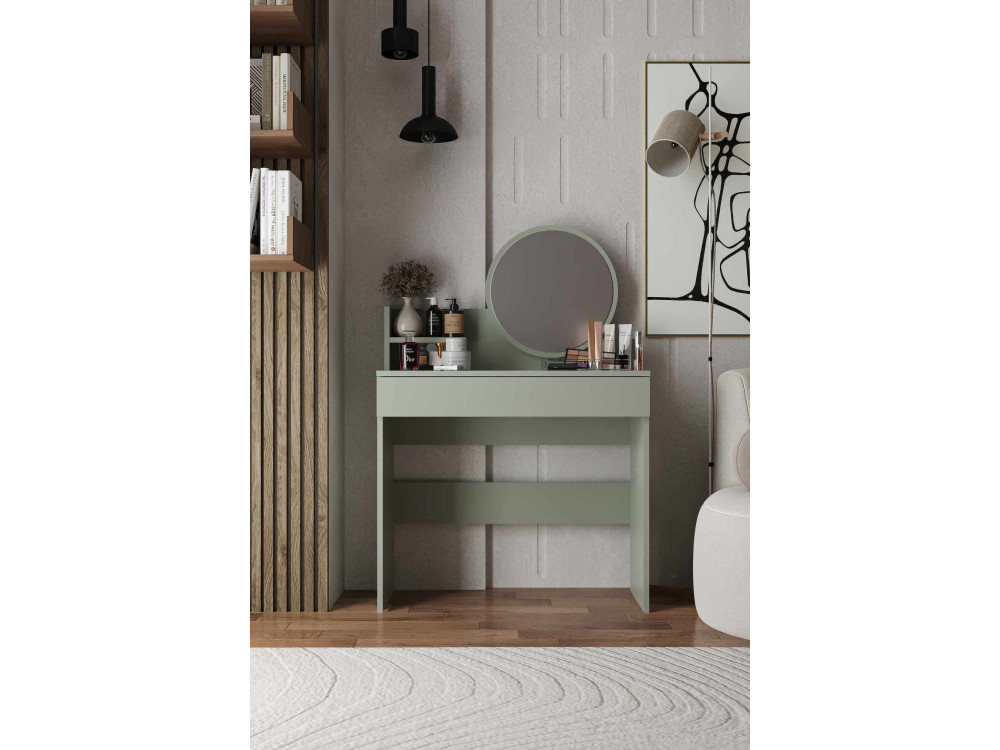 Coiffeuse avec miroir en bois "Harmony Mini Round" - 90 x 40 x 133 cm - Vert