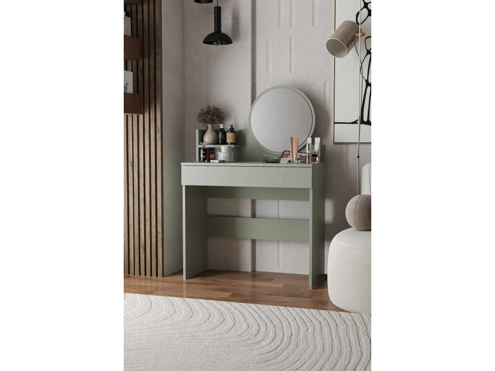 Coiffeuse avec miroir en bois "Harmony Mini Round" - 90 x 40 x 133 cm - Vert