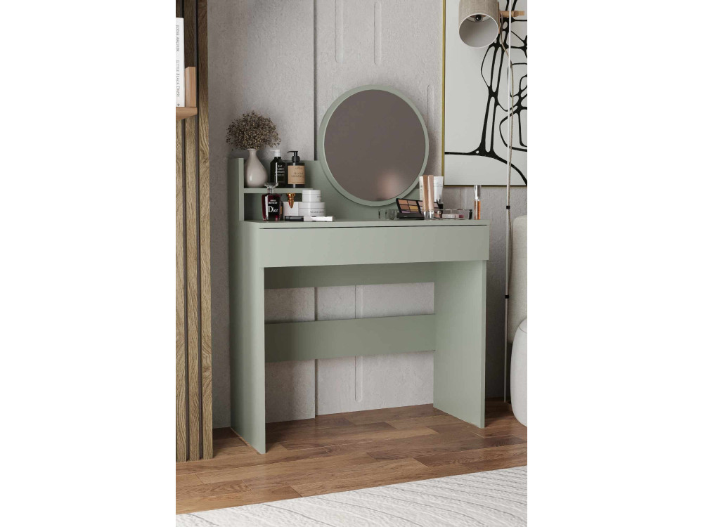 Coiffeuse avec miroir en bois "Harmony Mini Round" - 90 x 40 x 133 cm - Vert