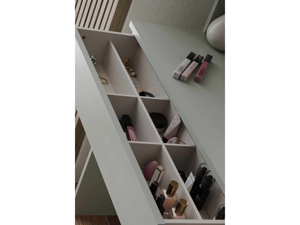 Coiffeuse avec miroir en bois "Harmony Mini Round" - 90 x 40 x 133 cm - Vert