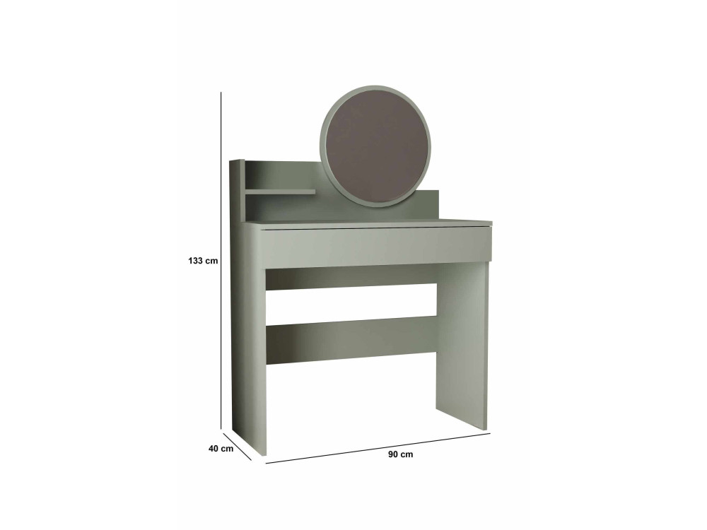 Coiffeuse avec miroir en bois "Harmony Mini Round" - 90 x 40 x 133 cm - Vert