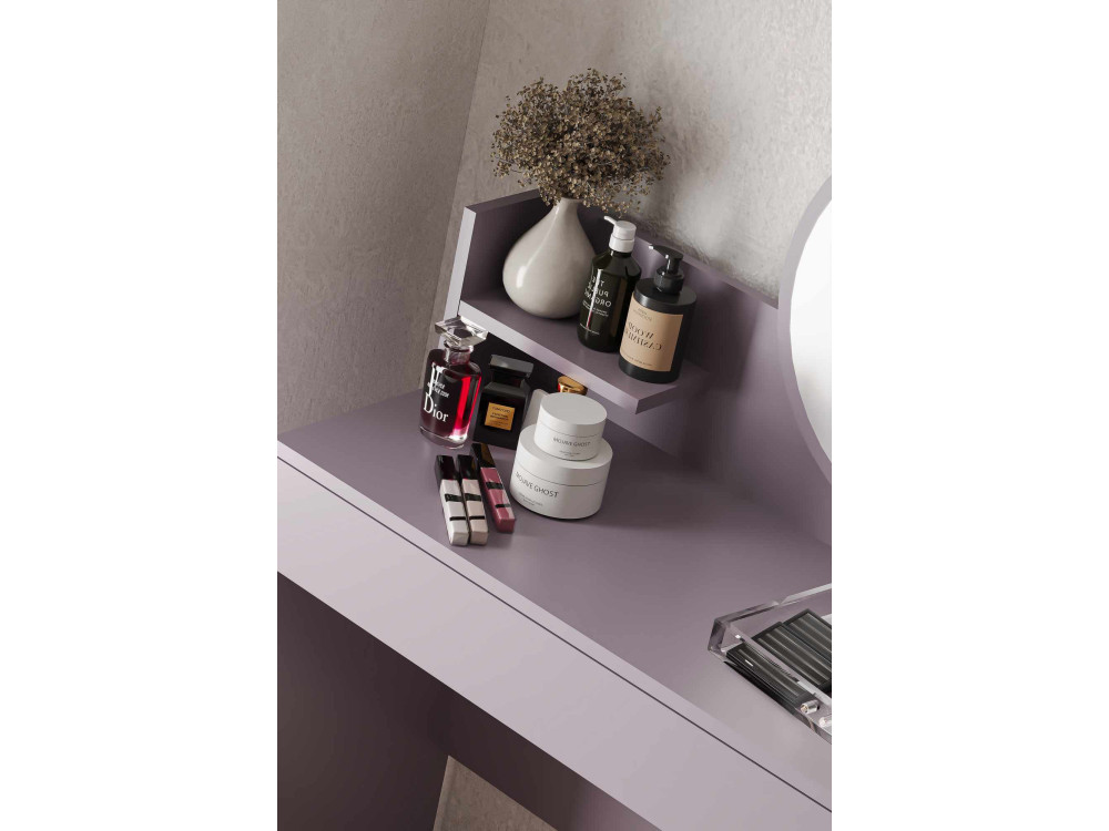 Coiffeuse avec miroir en bois "Harmony Mini Round" - 90 x 40 x 133 cm - Violet