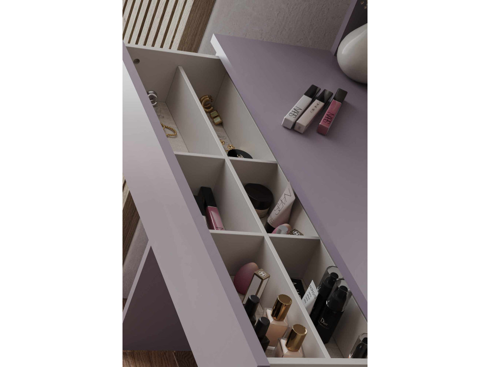 Coiffeuse avec miroir en bois "Harmony Mini Round" - 90 x 40 x 133 cm - Violet