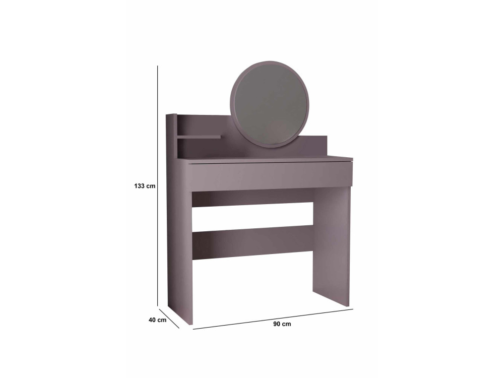 Coiffeuse avec miroir en bois "Harmony Mini Round" - 90 x 40 x 133 cm - Violet