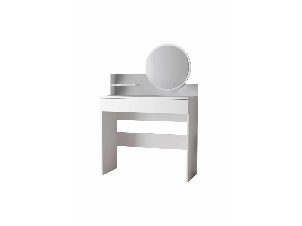 Coiffeuse avec miroir en bois "Harmony Mini Round" - 90 x 40 x 133 cm - Blanc