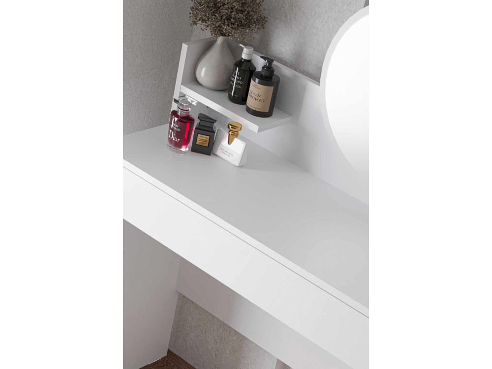Coiffeuse avec miroir en bois "Harmony Mini Round" - 90 x 40 x 133 cm - Blanc