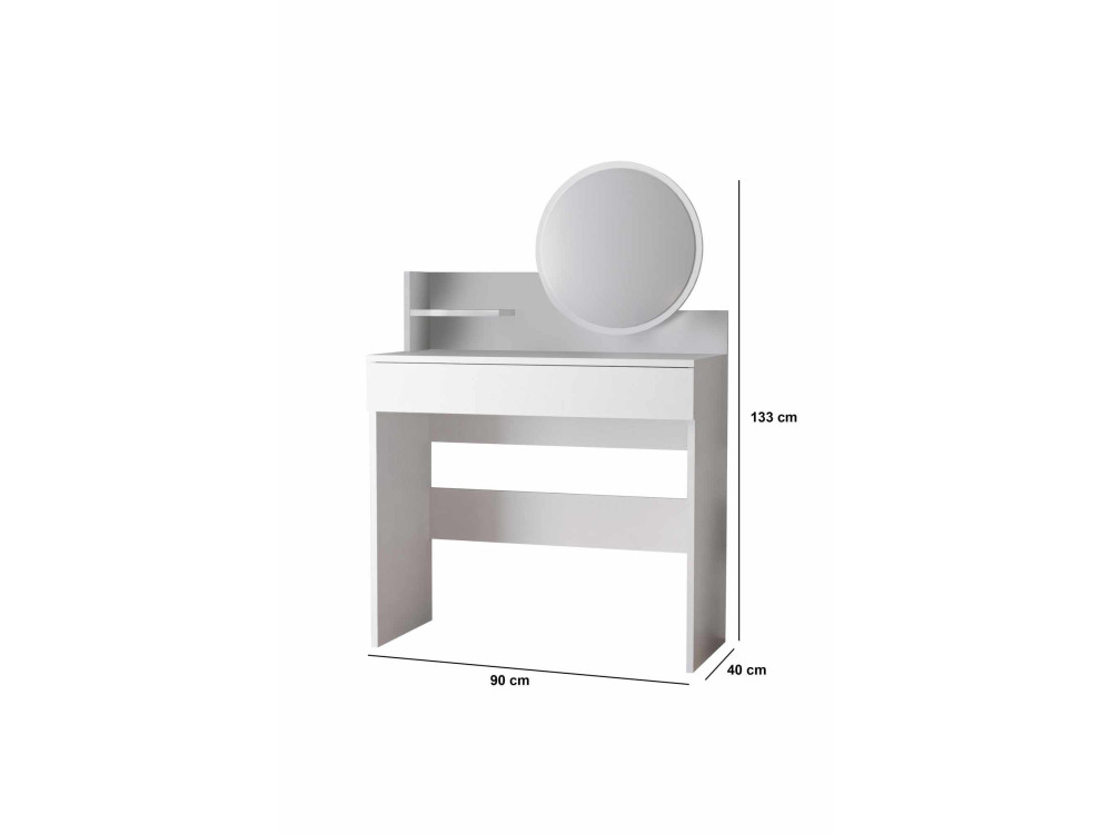 Coiffeuse avec miroir en bois "Harmony Mini Round" - 90 x 40 x 133 cm - Blanc