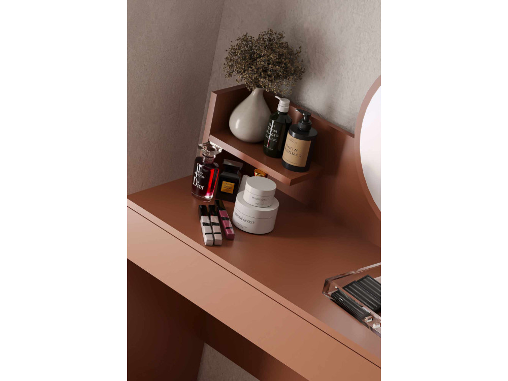 Coiffeuse avec miroir en bois "Harmony Mini Round" - 90 x 40 x 133 cm - Terracotta