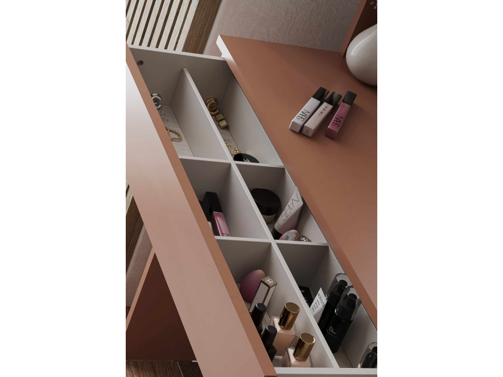 Coiffeuse avec miroir en bois "Harmony Mini Round" - 90 x 40 x 133 cm - Terracotta