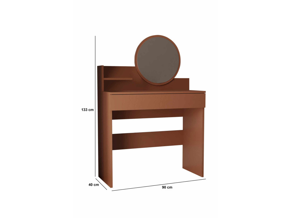 Coiffeuse avec miroir en bois "Harmony Mini Round" - 90 x 40 x 133 cm - Terracotta