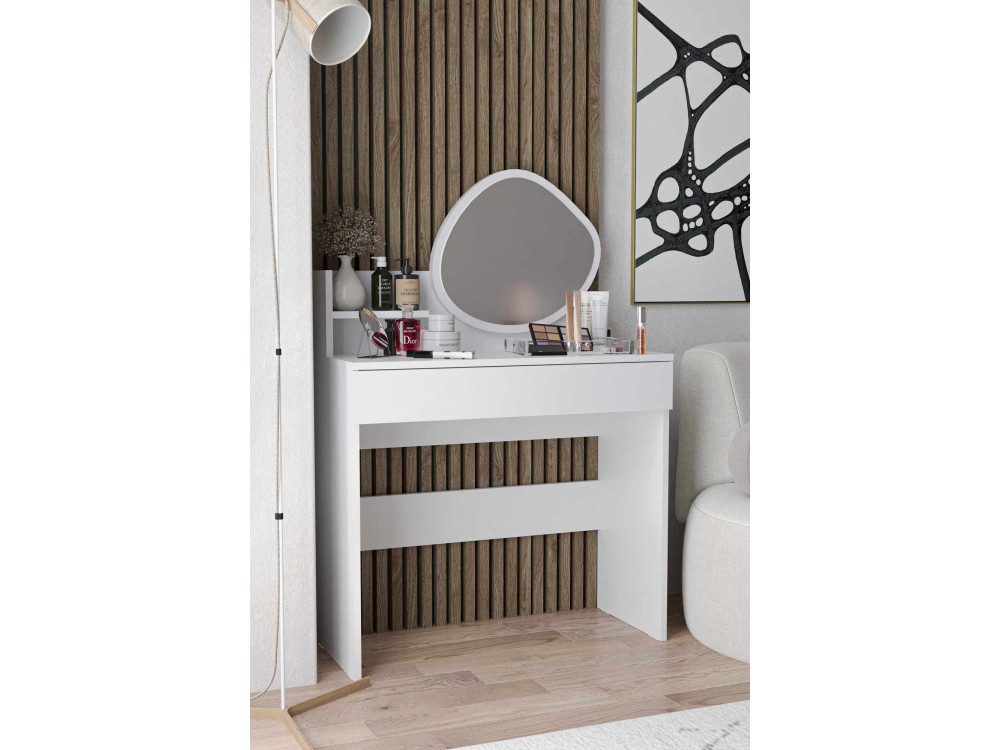 Coiffeuse avec miroir en bois "Harmony Mini Amorphous" - 90 x 40 x 133 cm - Blanc