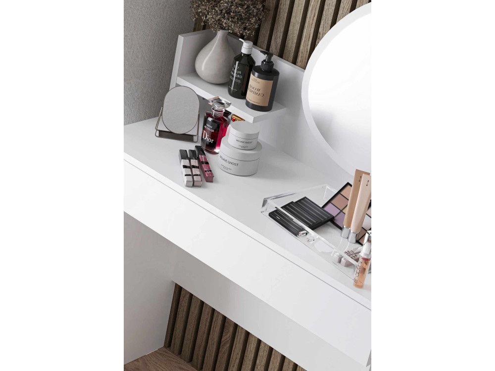 Coiffeuse avec miroir en bois "Harmony Mini Amorphous" - 90 x 40 x 133 cm - Blanc