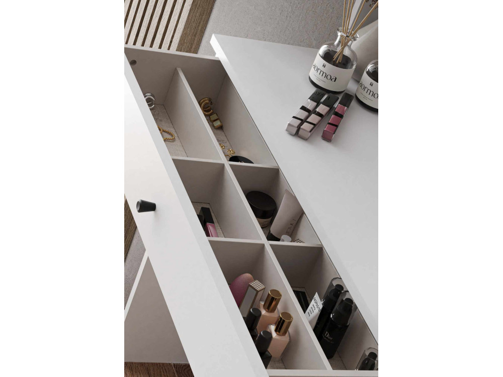 Coiffeuse avec miroir en bois "Harmony Mini Amorphous" - 90 x 40 x 133 cm - Blanc