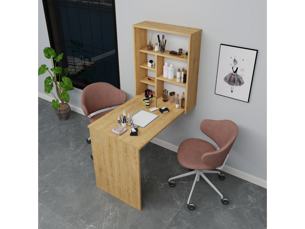 Table de maquillage en bois "Sedir" - 90 x 59 x 74 cm - Beige