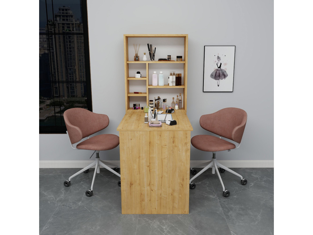 Table de maquillage en bois "Sedir" - 90 x 59 x 74 cm - Beige