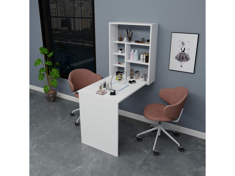 Table de maquillage en bois "Sedir" - 90 x 59 x 74 cm - Blanc