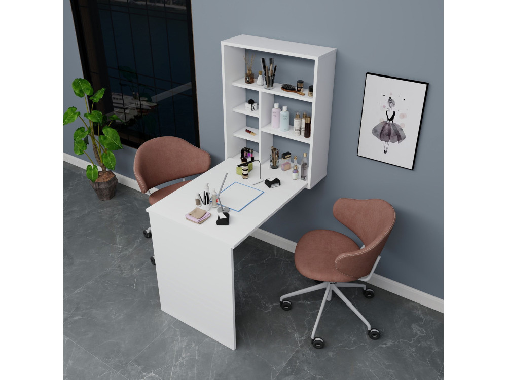Table de maquillage en bois "Sedir" - 90 x 59 x 74 cm - Blanc