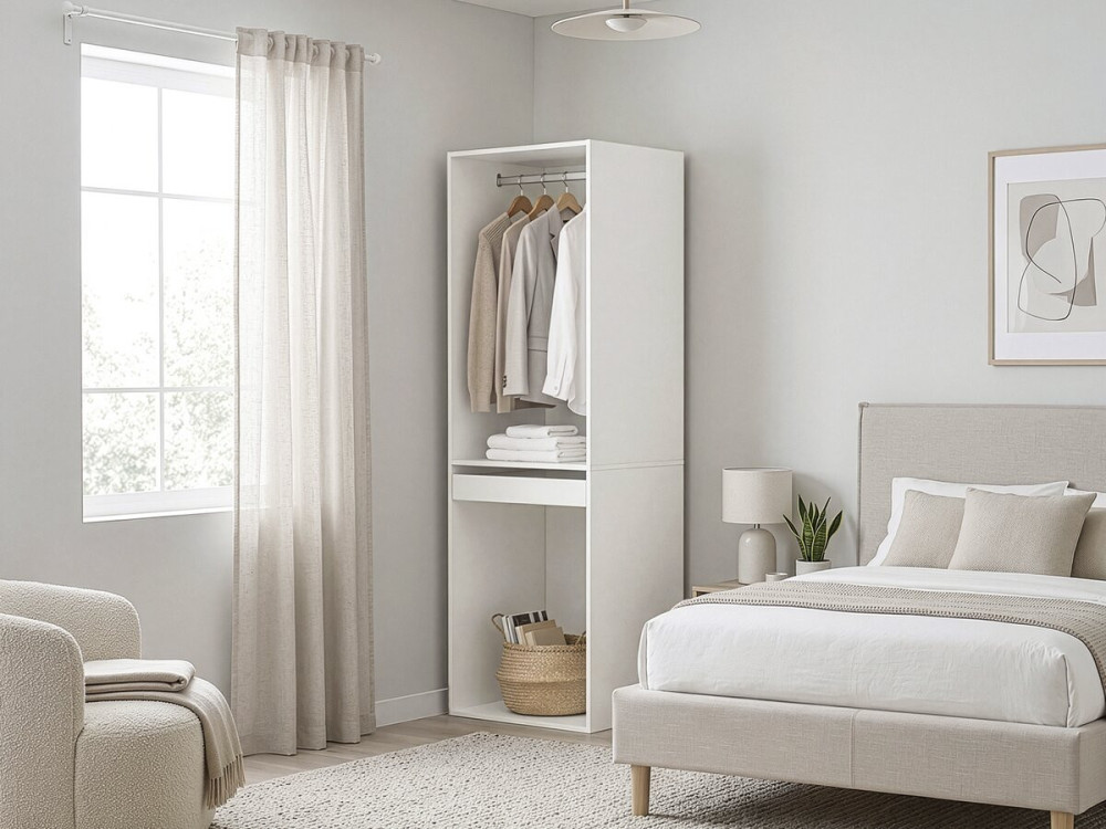 Armoire avec penderie et porte-pantalons "Opéra" - 60 x 45 x 180 cm - Blanc