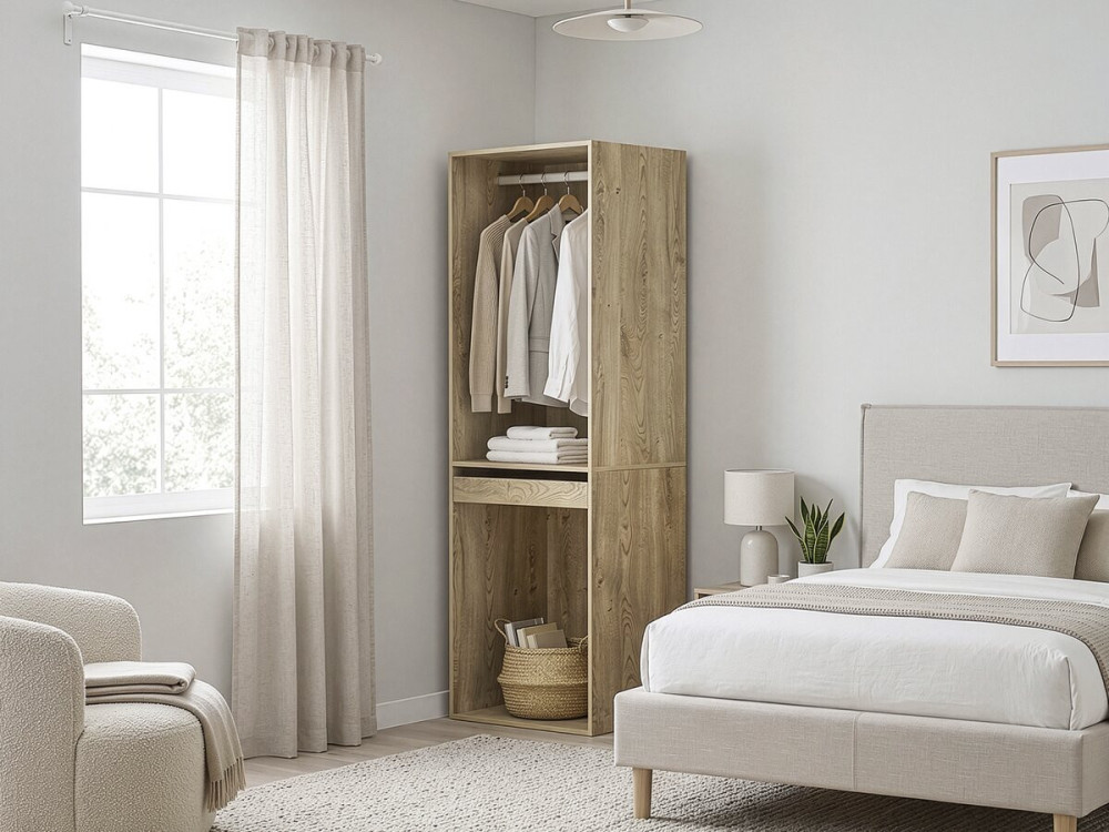 Armoire avec penderie et porte-pantalons "Opéra" - 60 x 45 x 180 cm - Beige