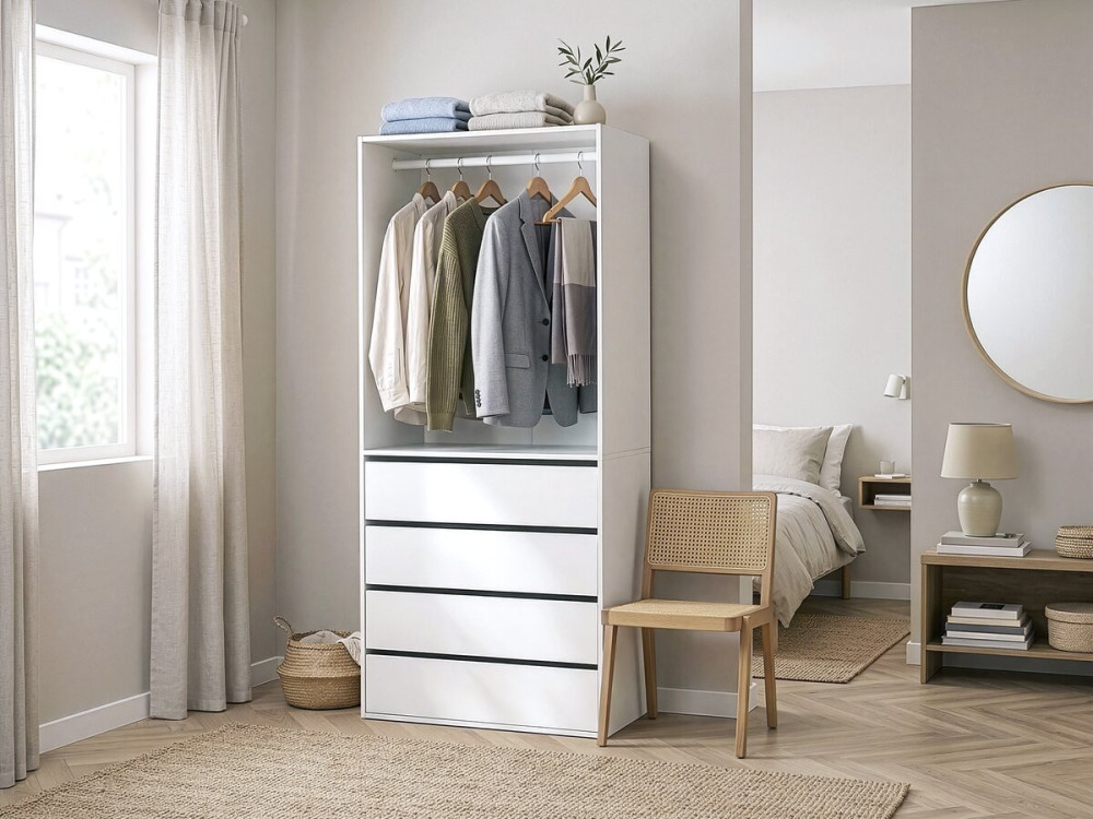 Armoire avec 4 tiroirs et 1 penderie "Opéra" - 80 x 45 x 180 cm - Blanc