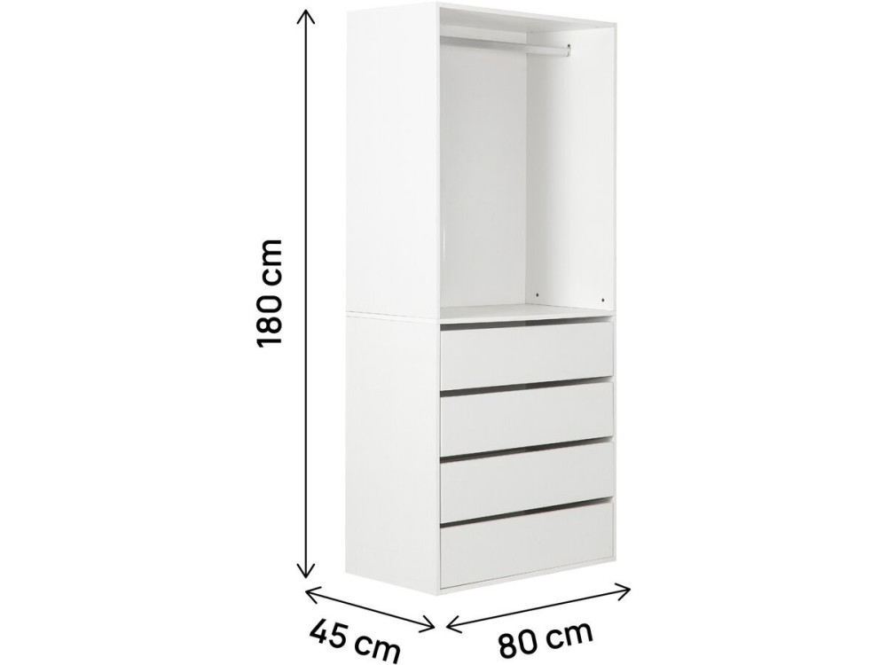 Armoire avec 4 tiroirs et 1 penderie "Opéra" - 80 x 45 x 180 cm - Blanc