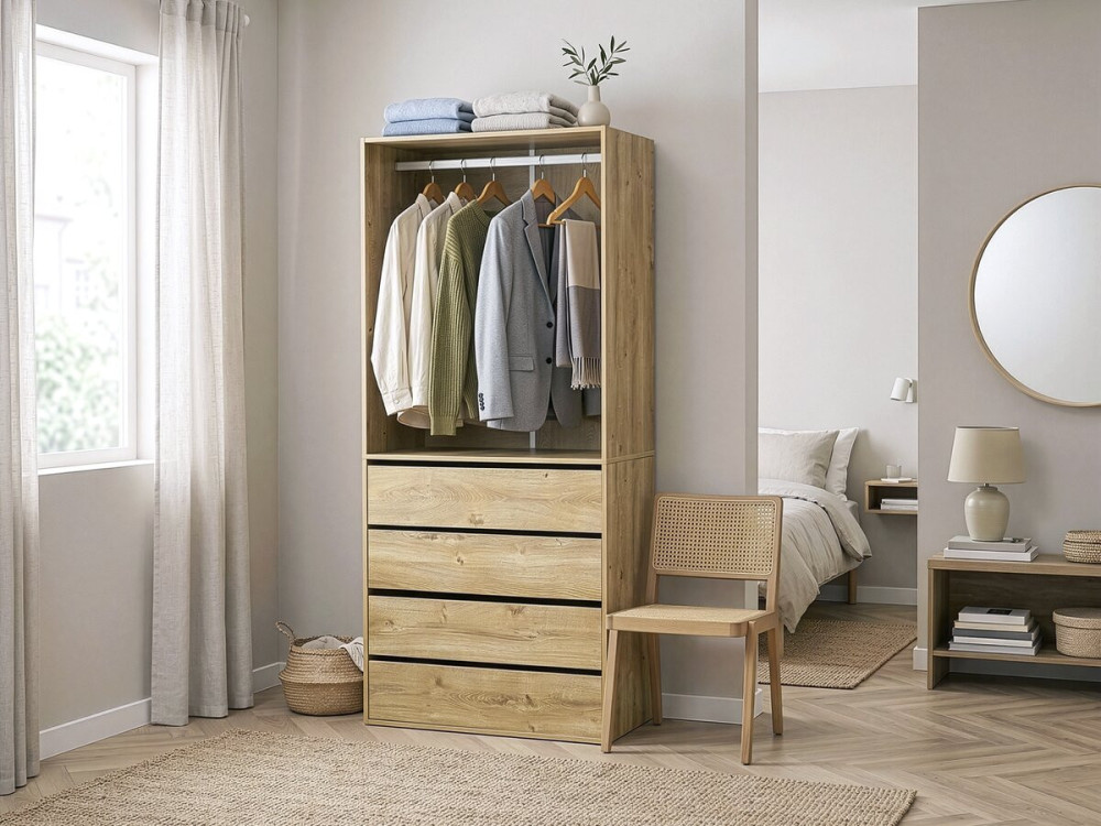 Armoire avec 4 tiroirs et 1 penderie "Opéra" - 80 x 45 x 180 cm - Beige