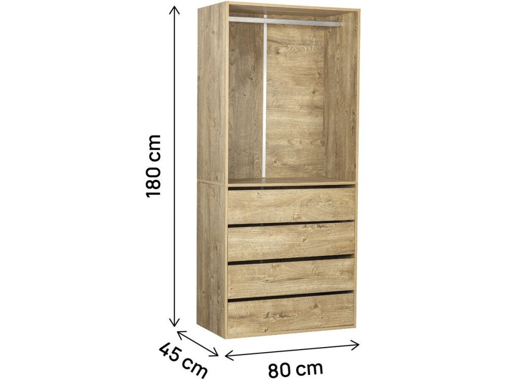 Armoire avec 4 tiroirs et 1 penderie "Opéra" - 80 x 45 x 180 cm - Beige