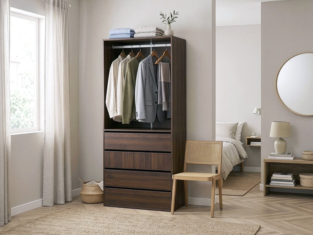 Armoire avec 4 tiroirs et 1 penderie "Opéra" - 80 x 45 x 180 cm - Marron