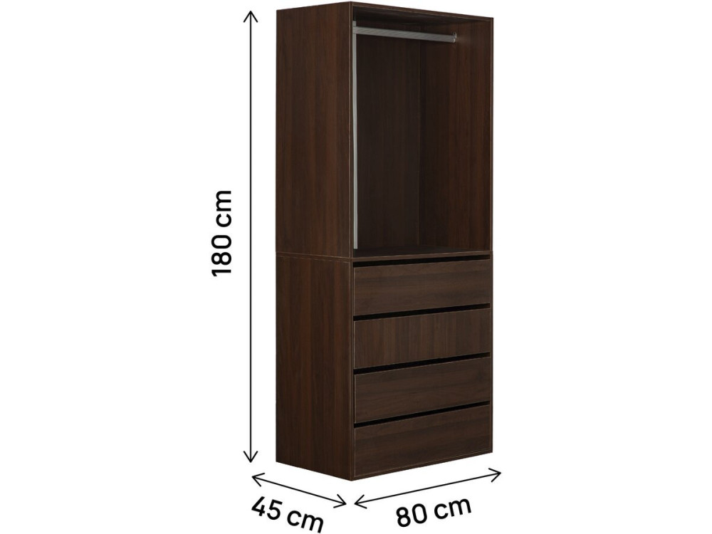 Armoire avec 4 tiroirs et 1 penderie "Opéra" - 80 x 45 x 180 cm - Marron