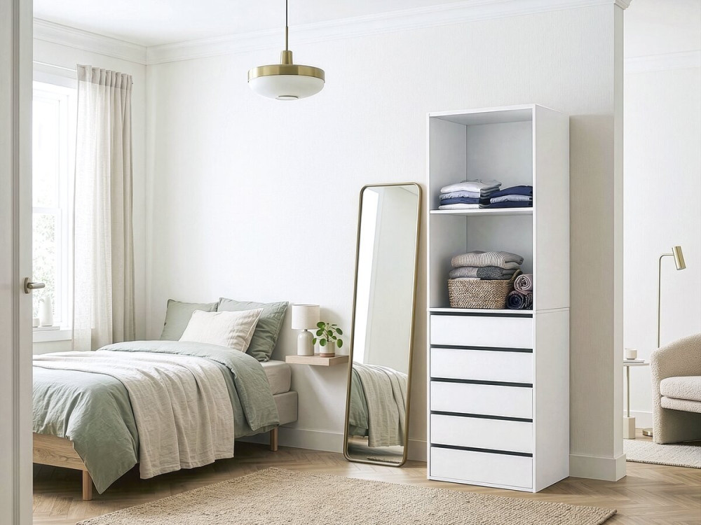 Armoire avec 5 tiroirs et 2 étagères "Opéra" - 60 x 45 x 180 cm - Blanc