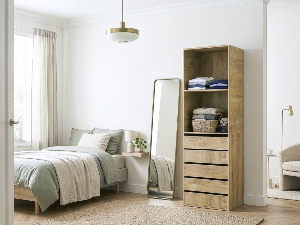 Armoire avec 5 tiroirs et 2 étagères "Opéra" - 60 x 45 x 180 cm - Beige