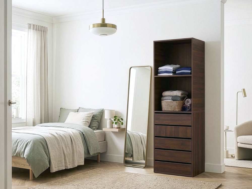 Armoire avec 5 tiroirs et 2 étagères "Opéra" - 60 x 45 x 180 cm - Marron