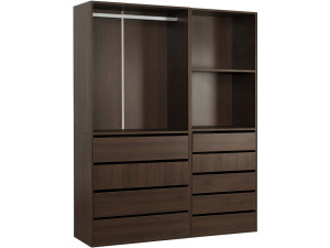 Kit dressing modulable avec penderie, 9 tiroirs et 2 étagères "Opéra" - 2 éléments - Marron