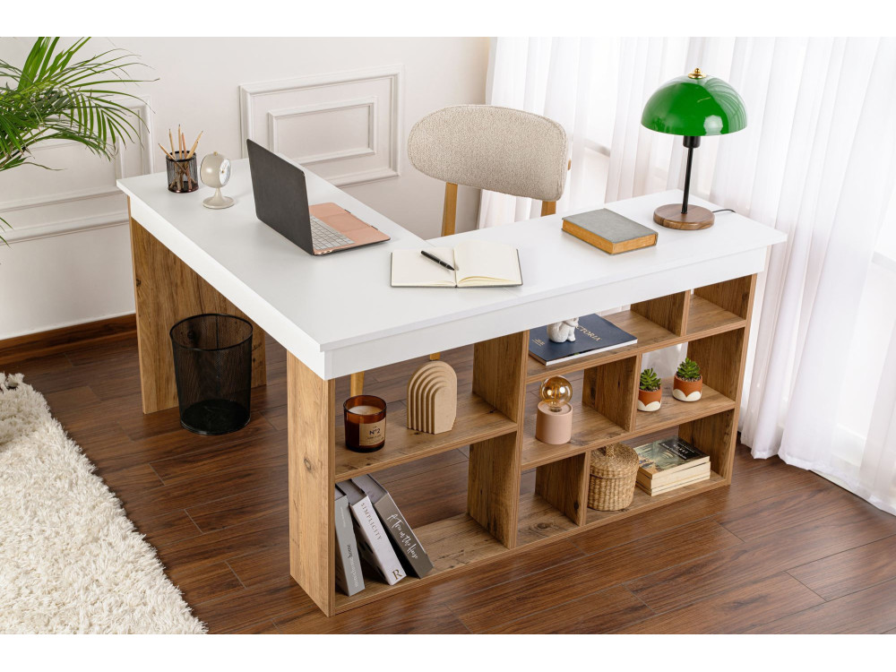 Bureau d'étude en bois "Vesper" - 130 x 120 x 72 cm - Pin blanc de l'Atlantique