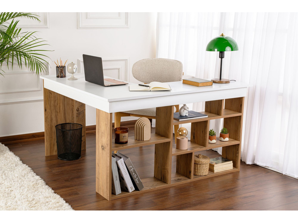 Bureau d'étude en bois "Vesper" - 130 x 120 x 72 cm - Pin blanc de l'Atlantique