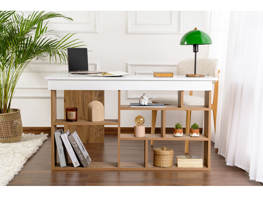 Bureau d'étude en bois "Vesper" - 130 x 120 x 72 cm - Pin blanc de l'Atlantique
