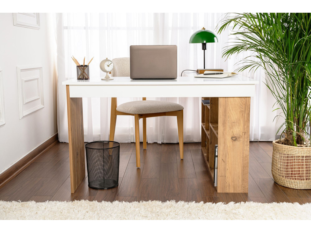 Bureau d'étude en bois "Vesper" - 130 x 120 x 72 cm - Pin blanc de l'Atlantique