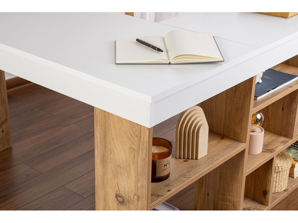 Bureau d'étude en bois "Vesper" - 130 x 120 x 72 cm - Pin blanc de l'Atlantique