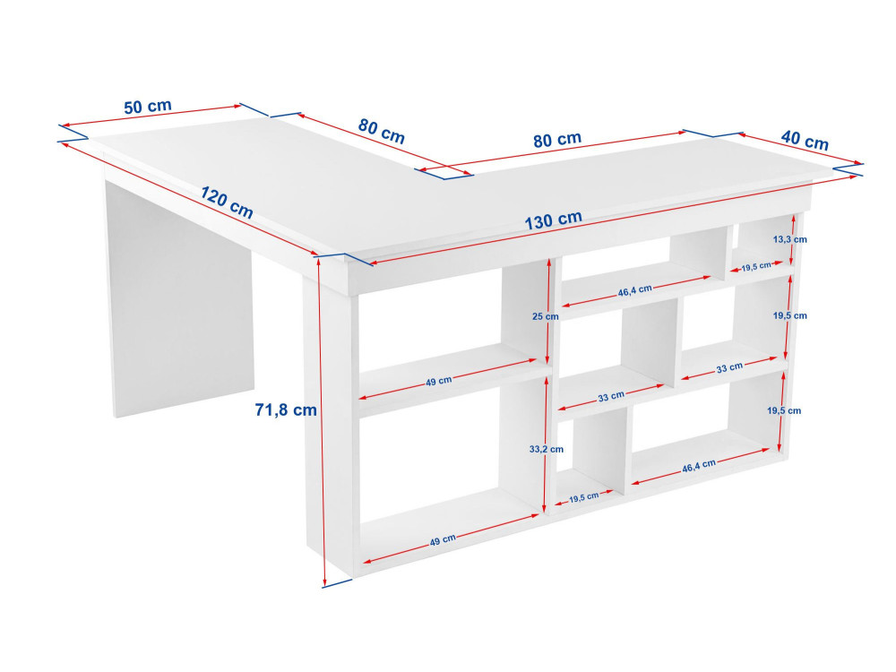 Bureau d'étude en bois "Vesper" - 130 x 120 x 72 cm - Pin blanc de l'Atlantique