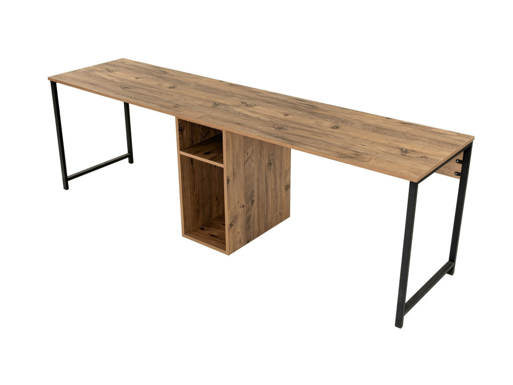 Bureau en bois "Twin Study Desk" - 240 x 60 x 74 cm - Pin atlantiqueNoir