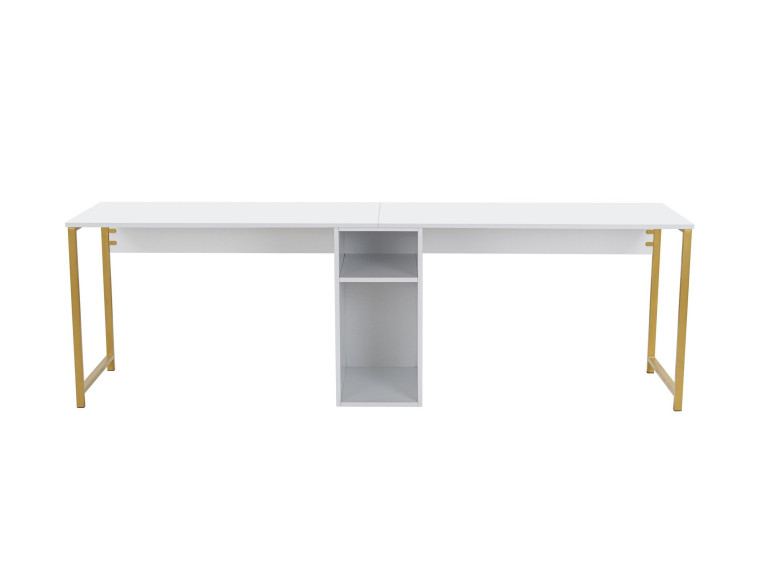 Bureau en bois "Twin Study Desk" - 240 x 60 x 74 cm - Or blanc