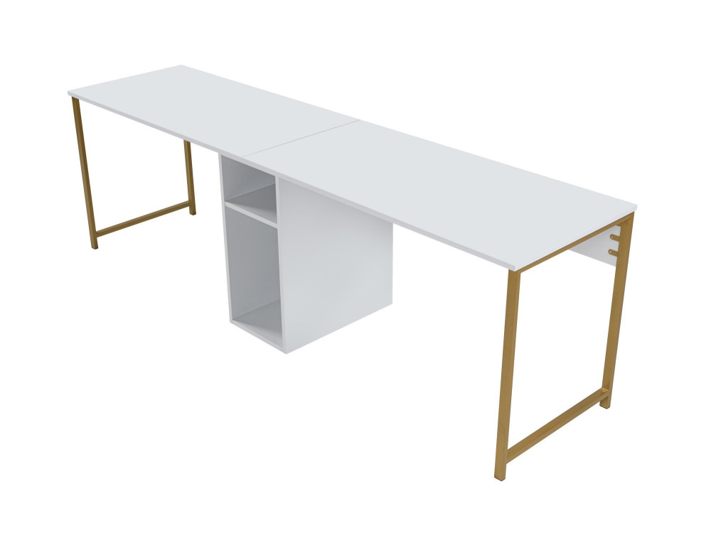 Bureau en bois "Twin Study Desk" - 240 x 60 x 74 cm - Or blanc