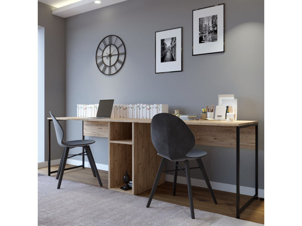Bureau en bois "Ikili Calisma" - 240 x 60 x 74 cm - Pin atlantique Noir