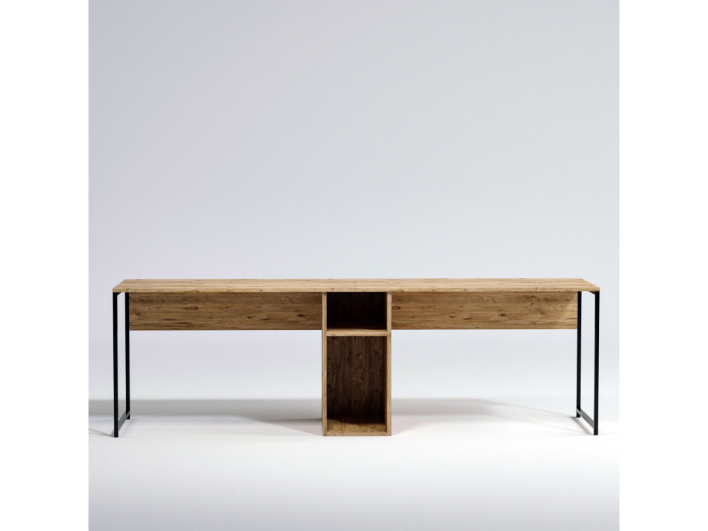 Bureau en bois "Ikili Calisma" - 240 x 60 x 74 cm - Pin atlantique Noir