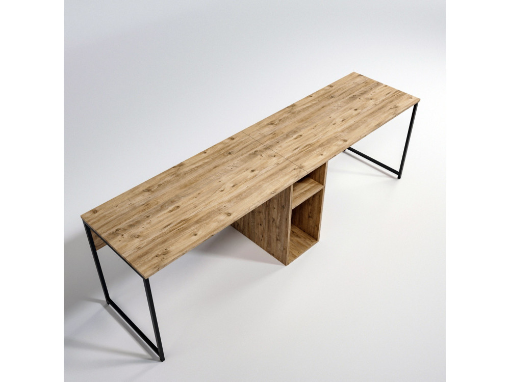 Bureau en bois "Ikili Calisma" - 240 x 60 x 74 cm - Pin atlantique Noir