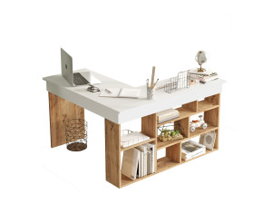 Bureau en bois "CT5" - 129 x 120 x 72 cm - Pin atlantique Blanc