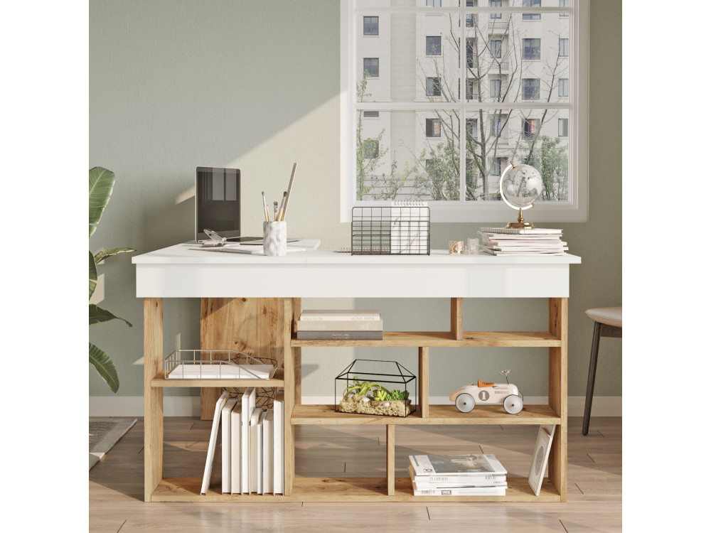 Bureau en bois "CT5" - 129 x 120 x 72 cm - Pin atlantique Blanc