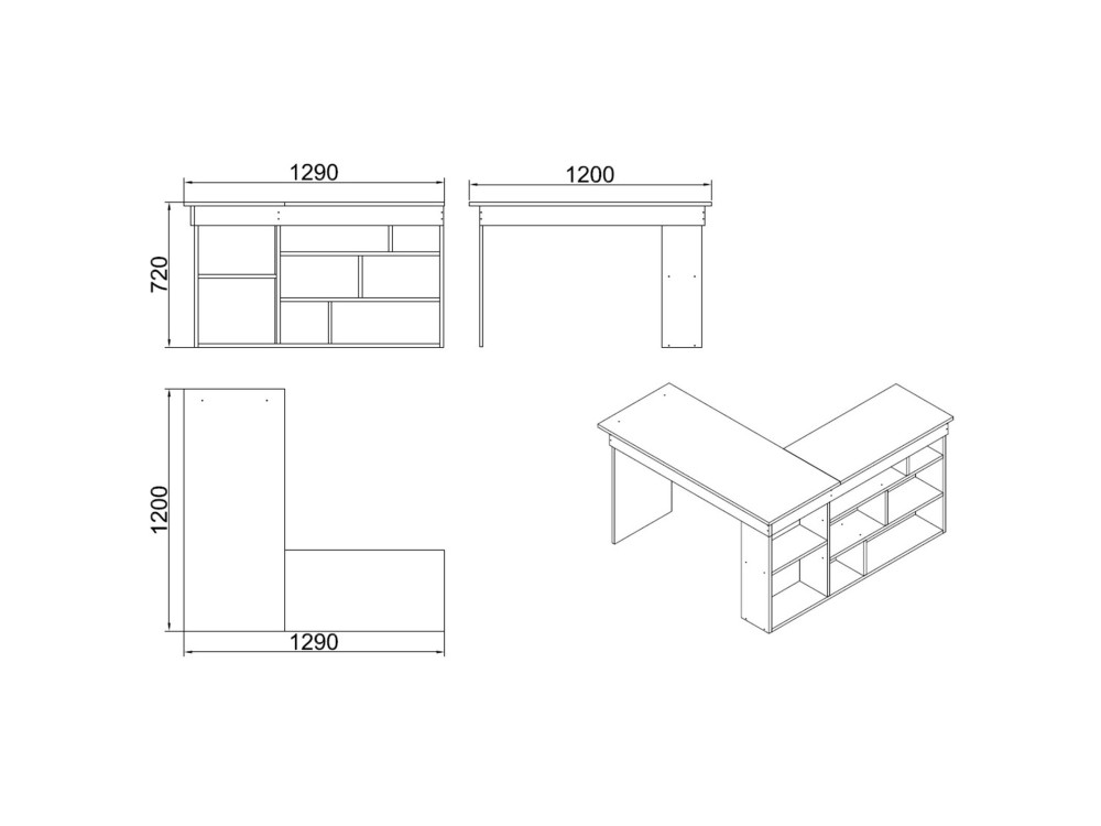 Bureau en bois "CT5" - 129 x 120 x 72 cm - Pin atlantique Blanc